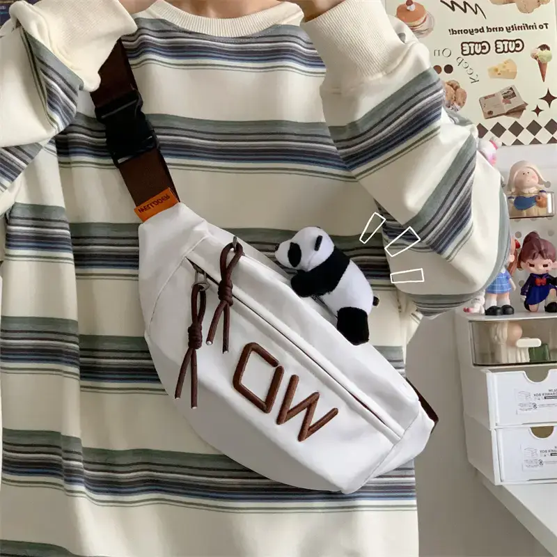 Women's White Letter Crossbody Bag with Drawstring Closure - Image 6