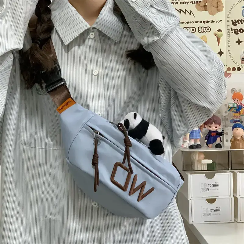 Women's White Letter Crossbody Bag with Drawstring Closure - Image 7