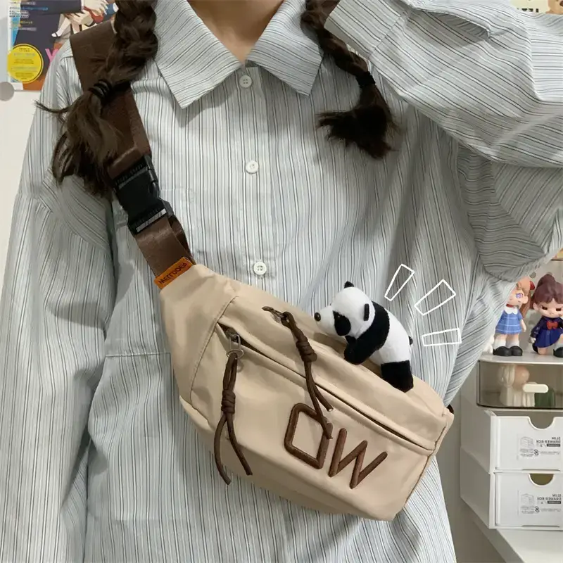 Women's White Letter Crossbody Bag with Drawstring Closure - Image 8