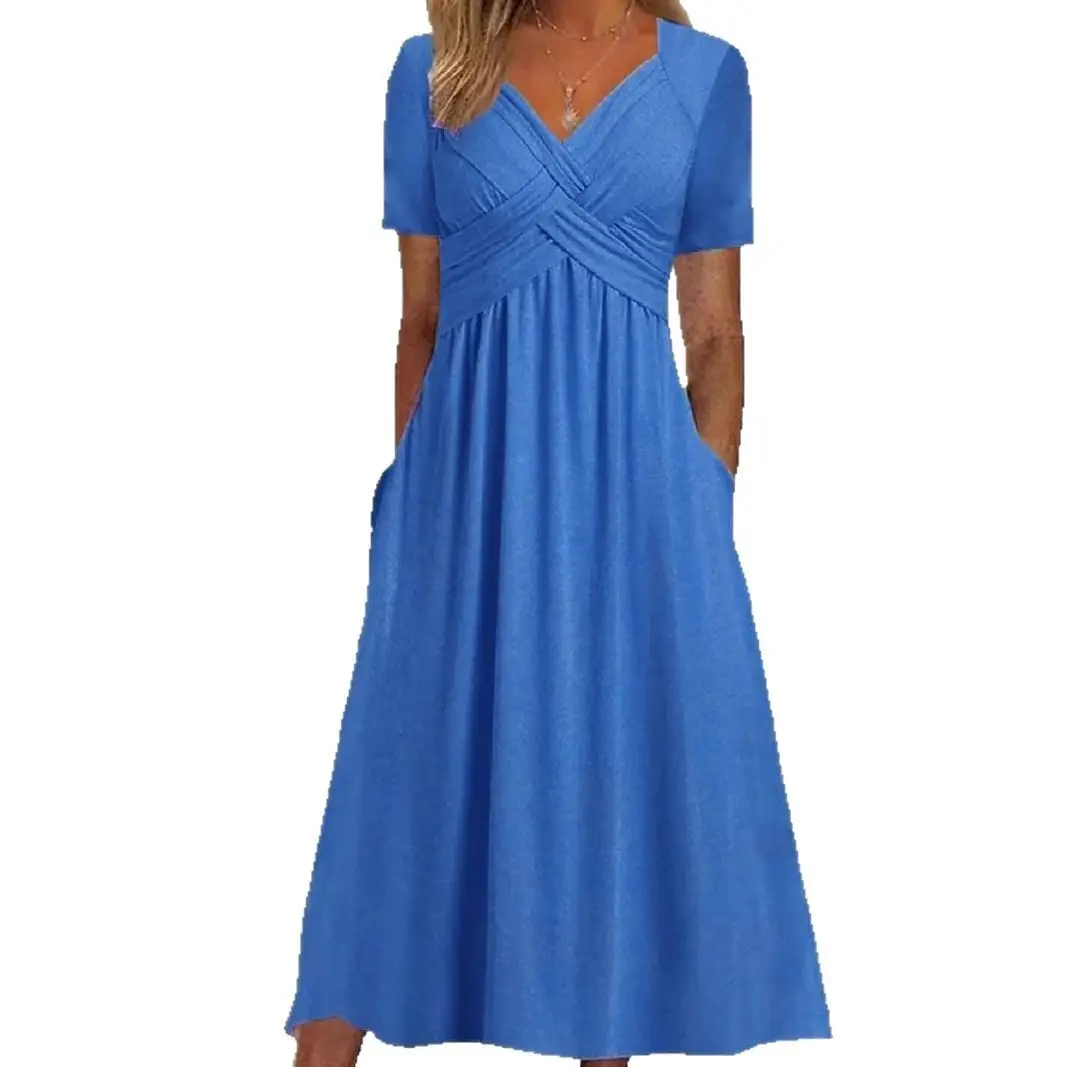 2025 Short Sleeve V-Neck Dress Pink - Image 10