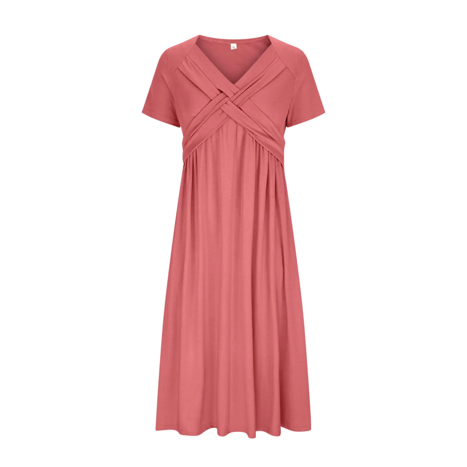 2025 Short Sleeve V-Neck Dress Pink — feature 17