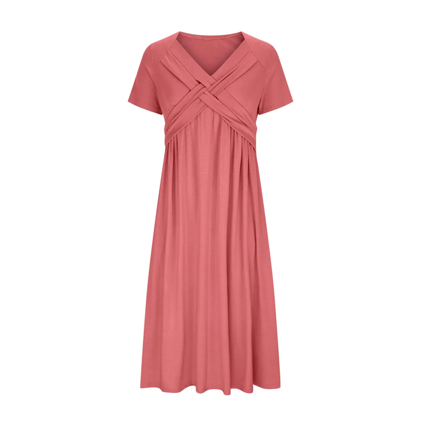 2025 Short Sleeve V-Neck Dress Pink — feature 18