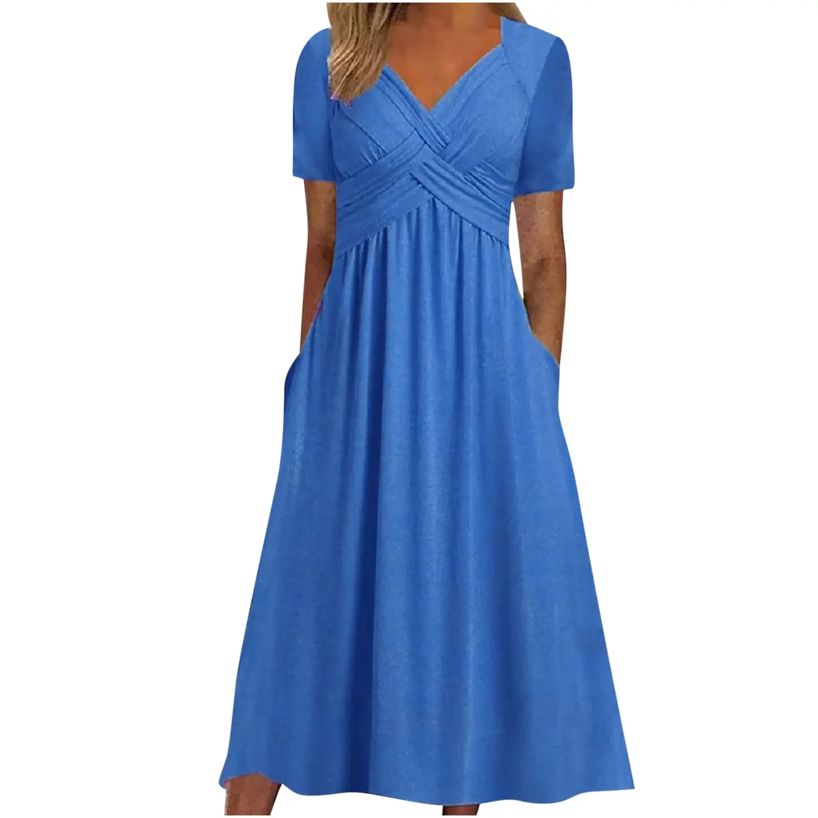 2025 Short Sleeve V-Neck Dress Pink — feature 4