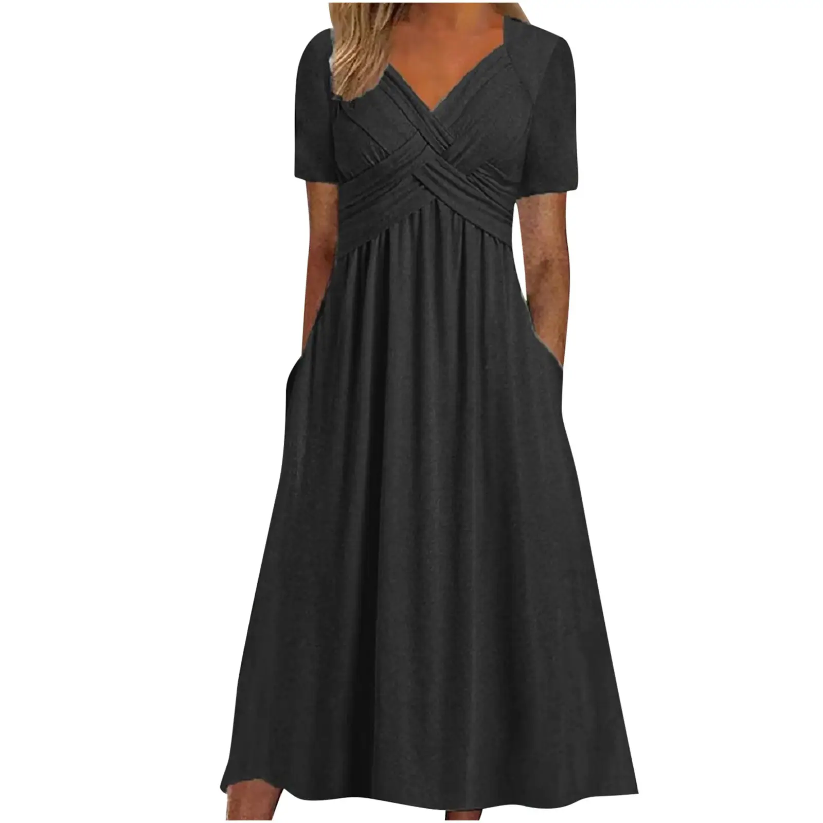 2025 Short Sleeve V-Neck Dress Pink — feature 5