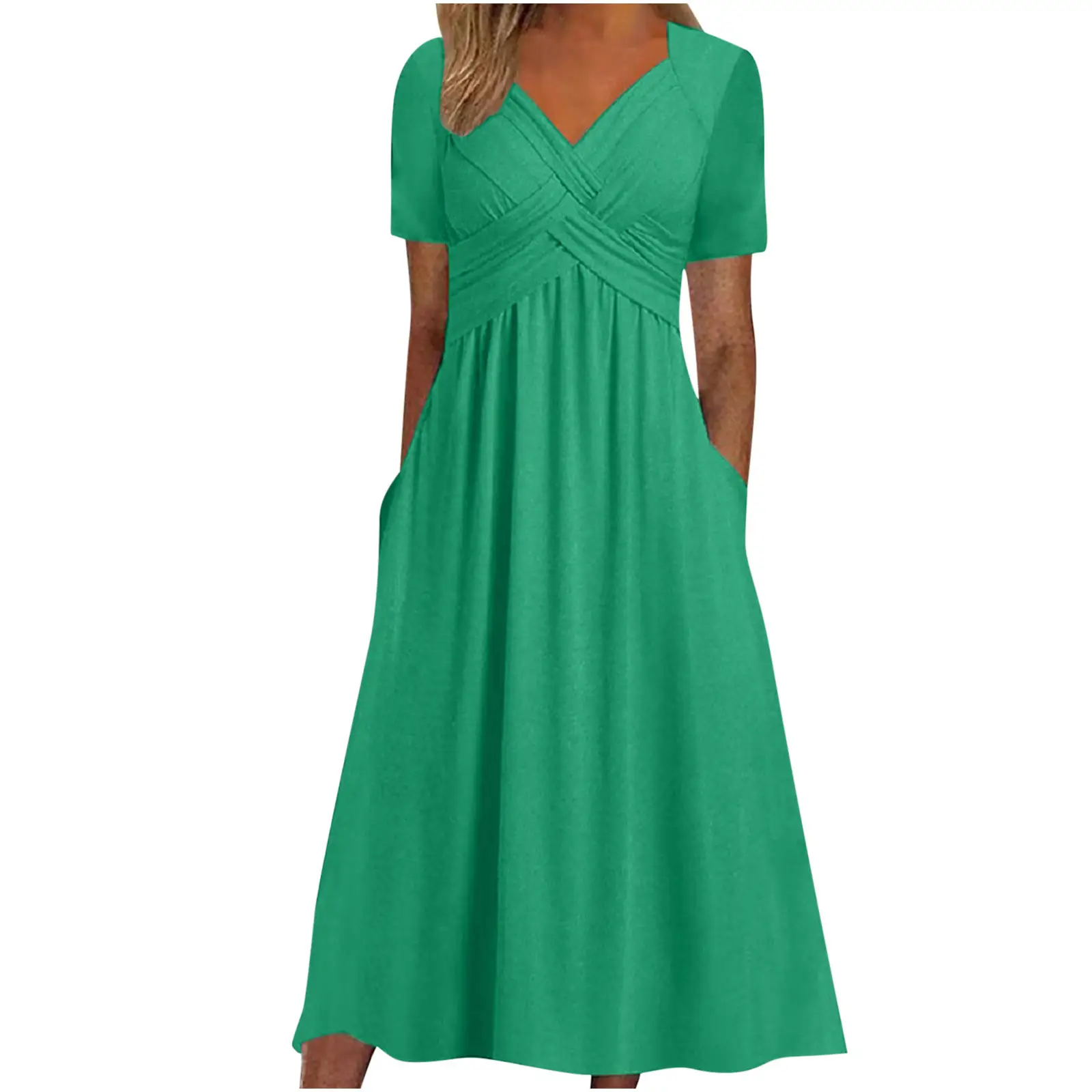 2025 Short Sleeve V-Neck Dress Pink — feature 7
