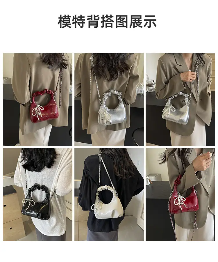 White Pleated Shoulder Bag with Chain Strap for Women — feature 10