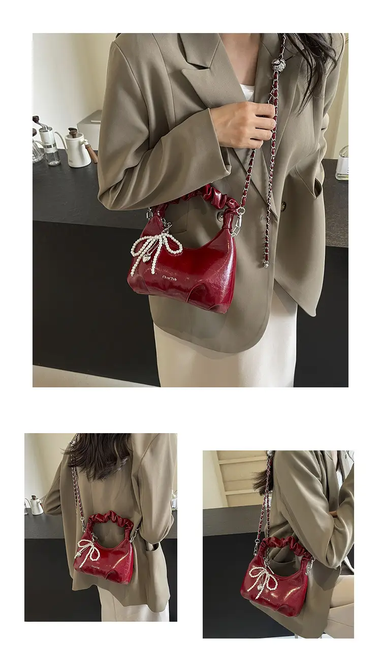 White Pleated Shoulder Bag with Chain Strap for Women — feature 11