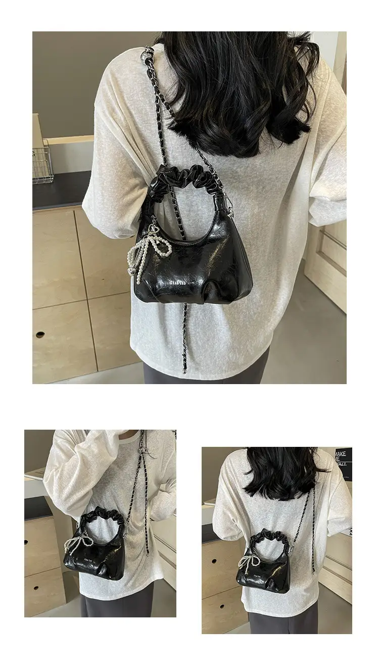 White Pleated Shoulder Bag with Chain Strap for Women — feature 13