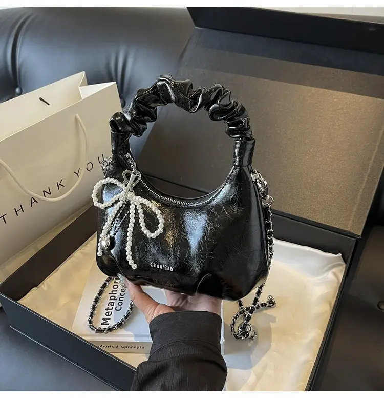 White Pleated Shoulder Bag with Chain Strap for Women — feature 19
