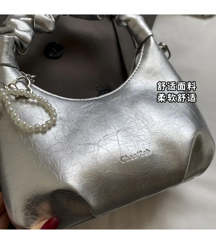 White Pleated Shoulder Bag with Chain Strap for Women — feature 4