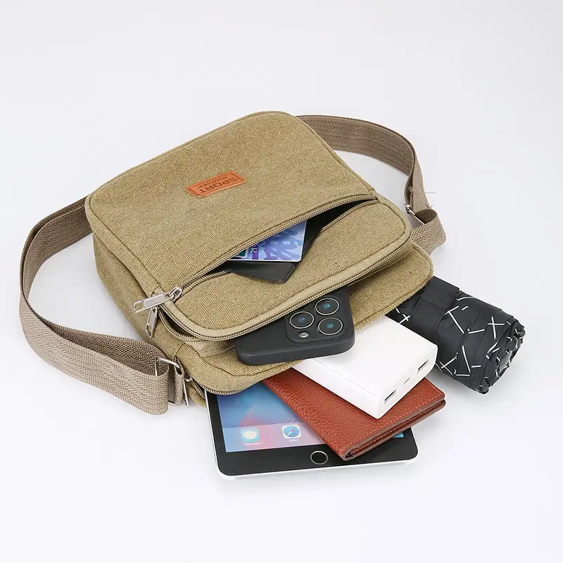 Multi-layer Canvas Business Bag for Women Men Brown - Image 14