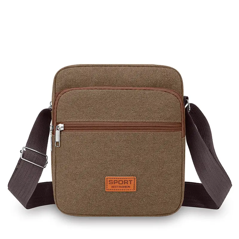Multi-layer Canvas Business Bag for Women Men Brown - Image 3