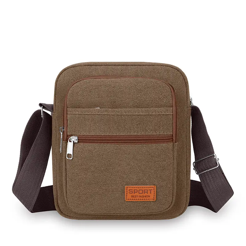 Multi-layer Canvas Business Bag for Women Men Brown - Image 7