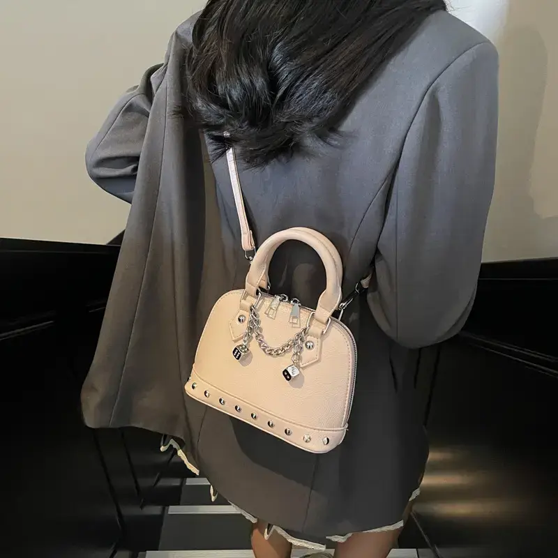 Champagne Gold Studded Shell Handbag for Women - Image 8