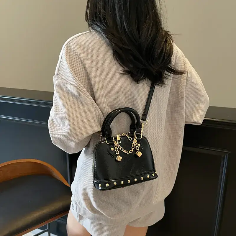 Champagne Gold Studded Shell Handbag for Women - Image 9