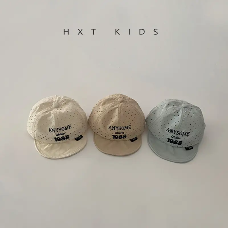 Baby Cap Summer Thin Breathable Beige Grey Small Letter Embroidered - Image 4
