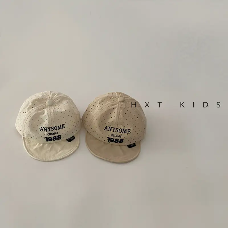 Baby Cap Summer Thin Breathable Beige Grey Small Letter Embroidered - Image 6