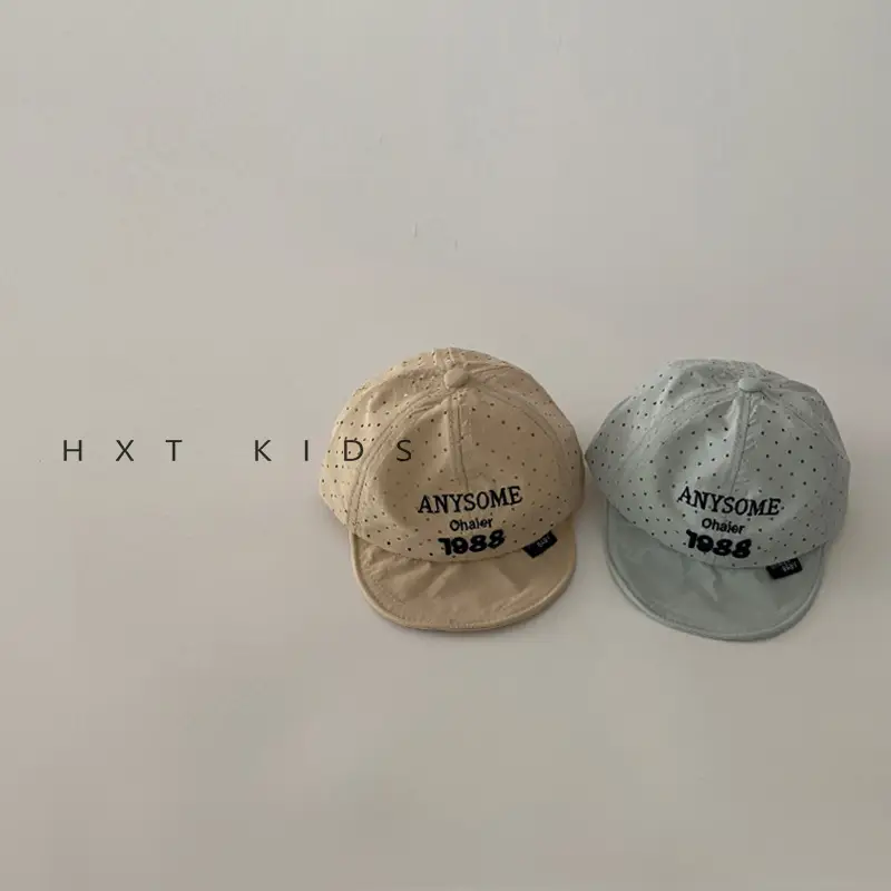 Baby Cap Summer Thin Breathable Beige Grey Small Letter Embroidered - Image 7