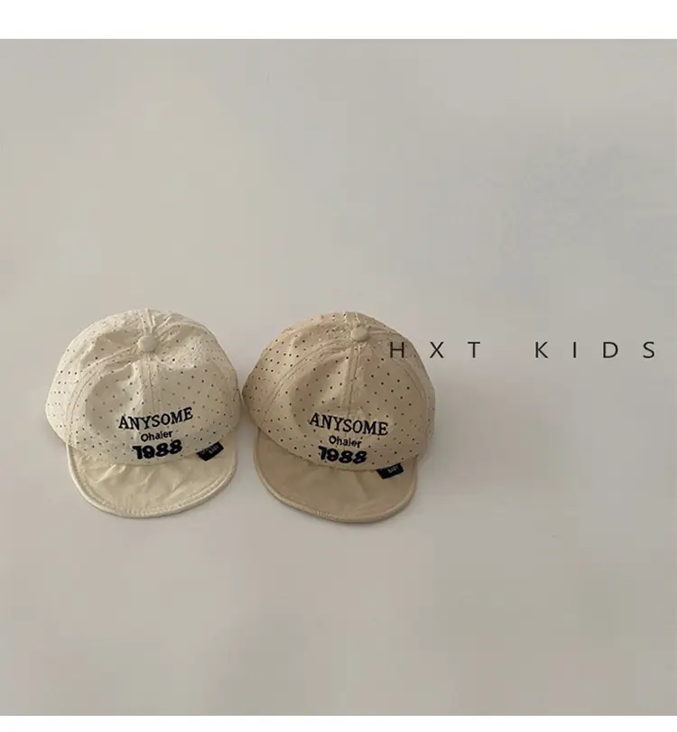 Baby Cap Summer Thin Breathable Beige Grey Small Letter Embroidered — feature 3