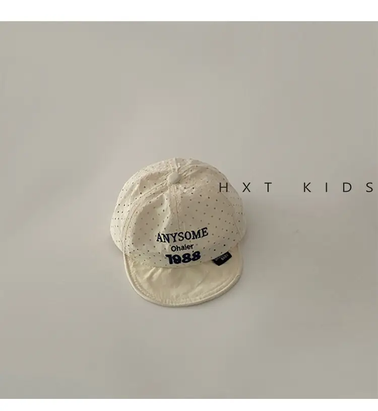 Baby Cap Summer Thin Breathable Beige Grey Small Letter Embroidered — feature 5