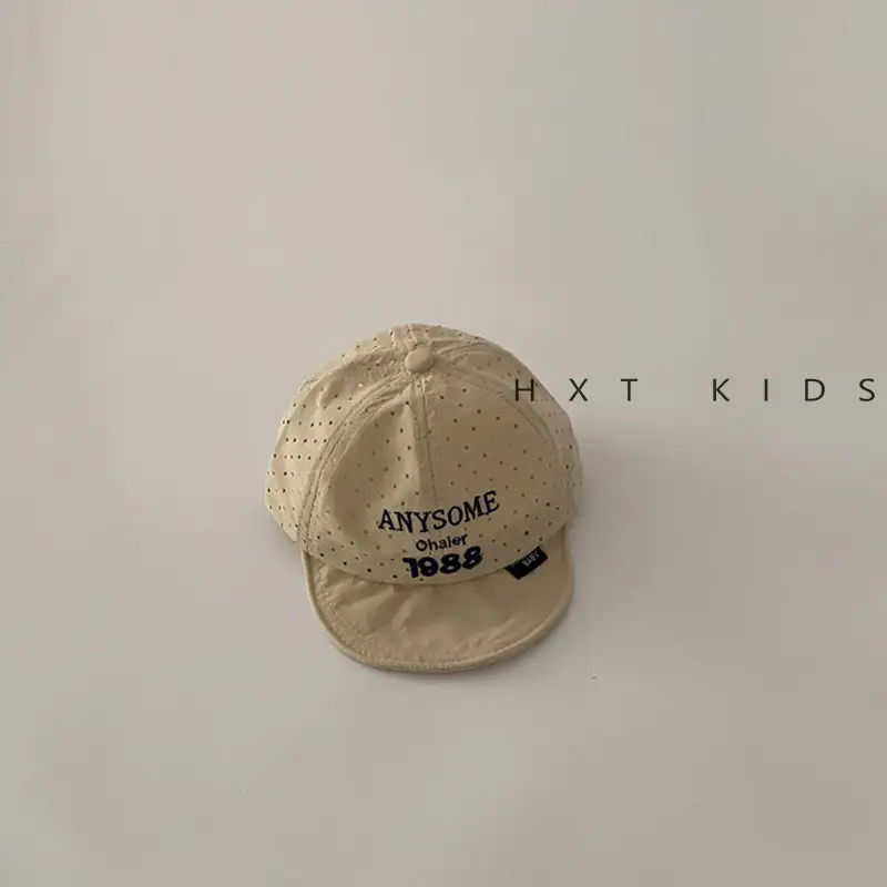 Baby Cap Summer Thin Breathable Beige Grey Small Letter Embroidered - Image 2