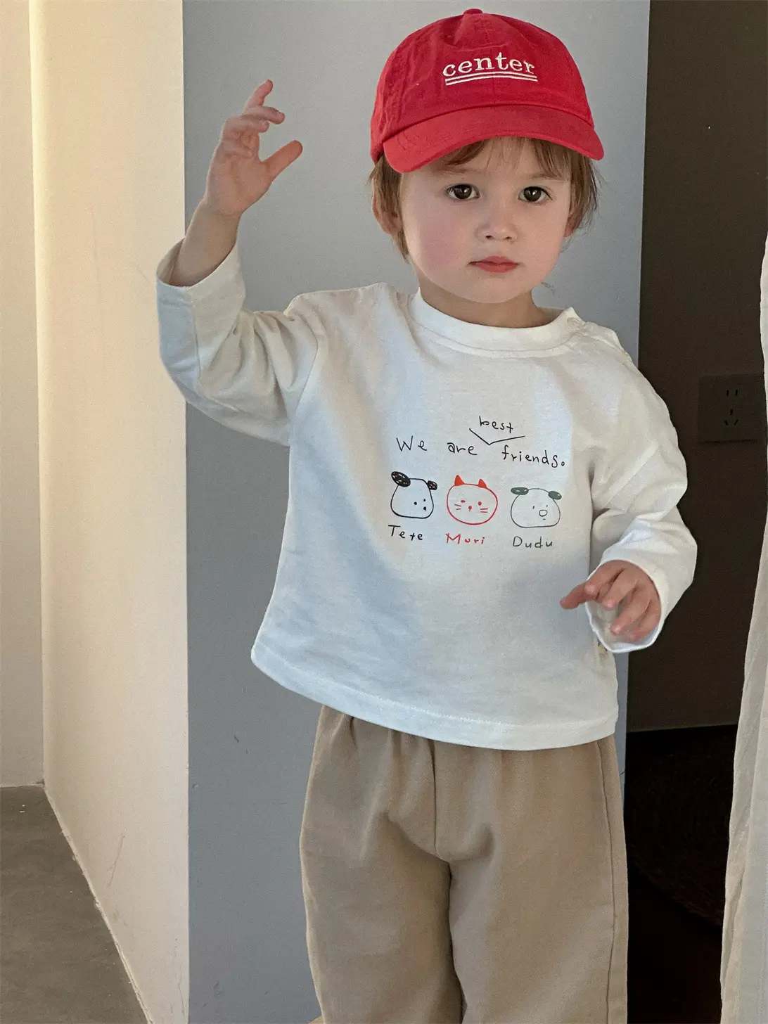 Kids Korean Style Autum Letter T-Shirt Pants Set - Image 4