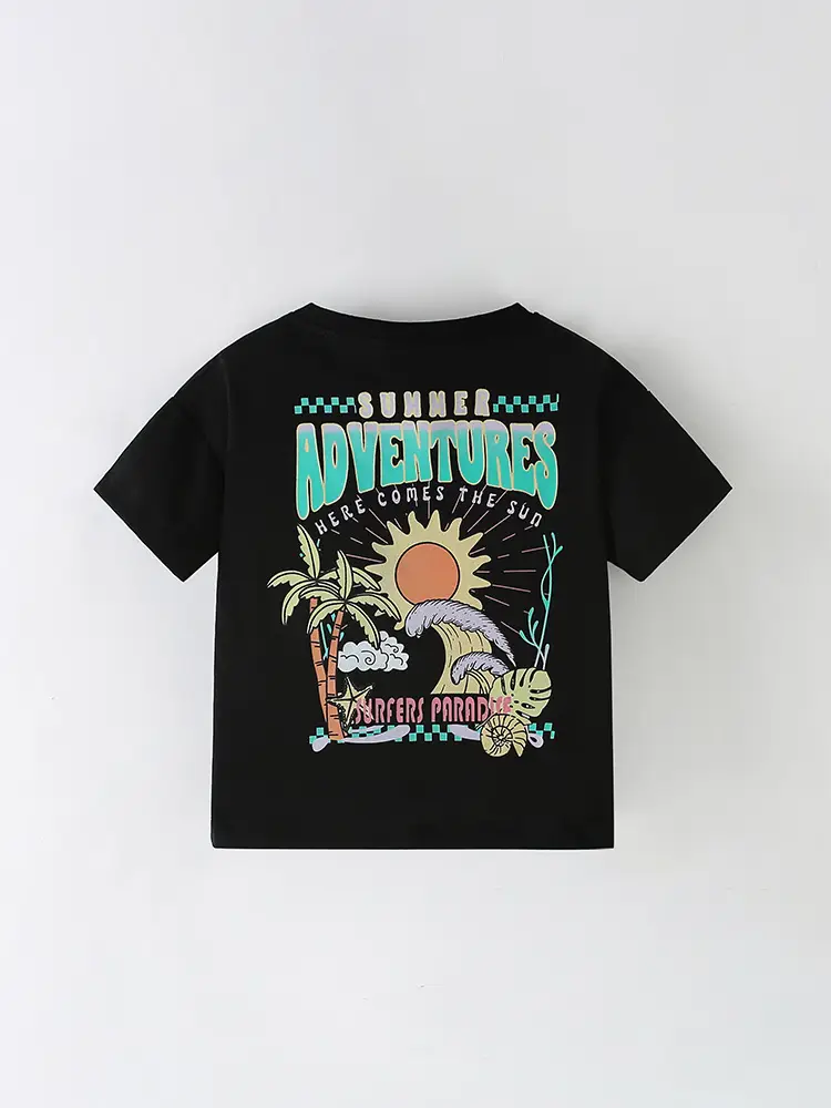 Cross-border boys T-shirt summer print black