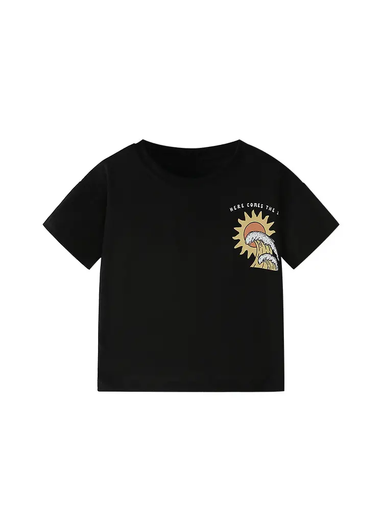 Cross-border boys T-shirt summer print black