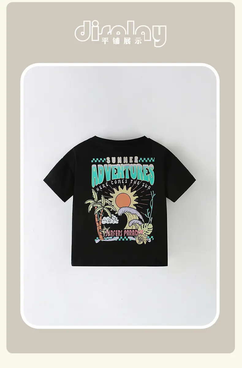 Cross-border boys T-shirt summer print black — feature 11