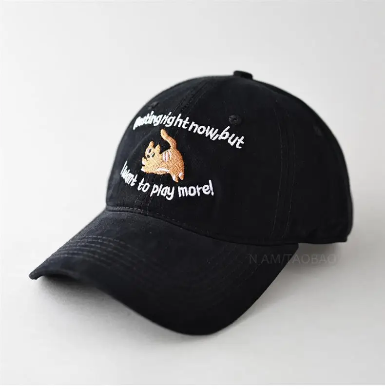 Kitten Letter Embroidered Black Baseball Cap for Men Women — feature 7