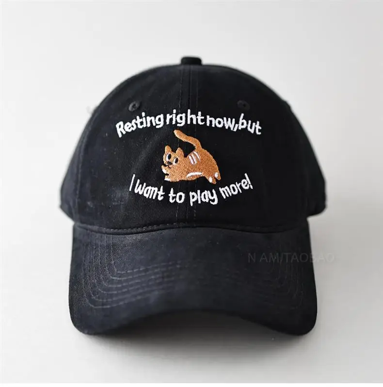 Kitten Letter Embroidered Black Baseball Cap for Men Women — feature 8