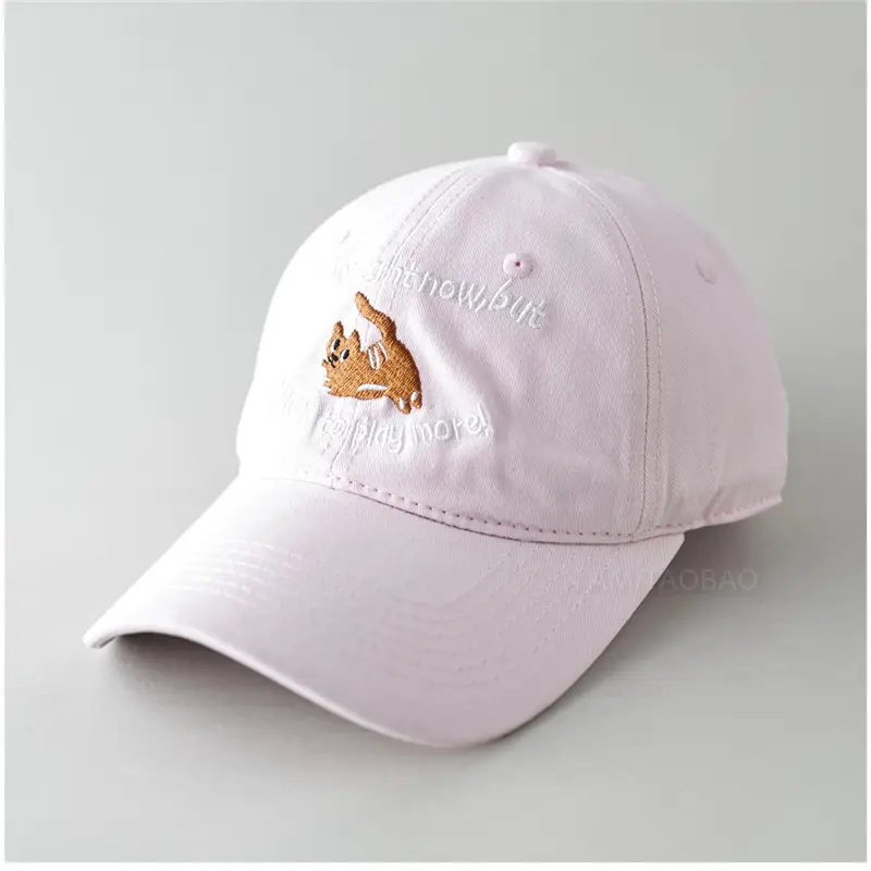 Kitten Letter Embroidered Black Baseball Cap for Men Women