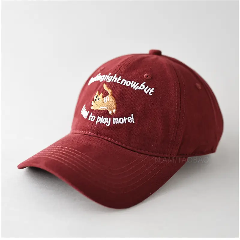 Kitten Letter Embroidered Black Baseball Cap for Men Women