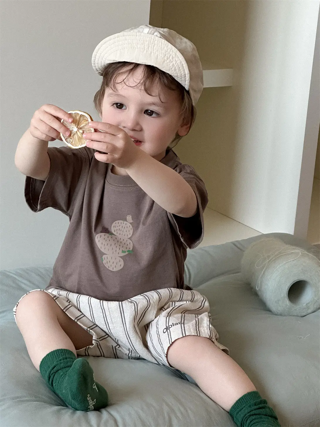 Kids Brown T-Shirt & Striped Shorts Set 2026 - Image 8