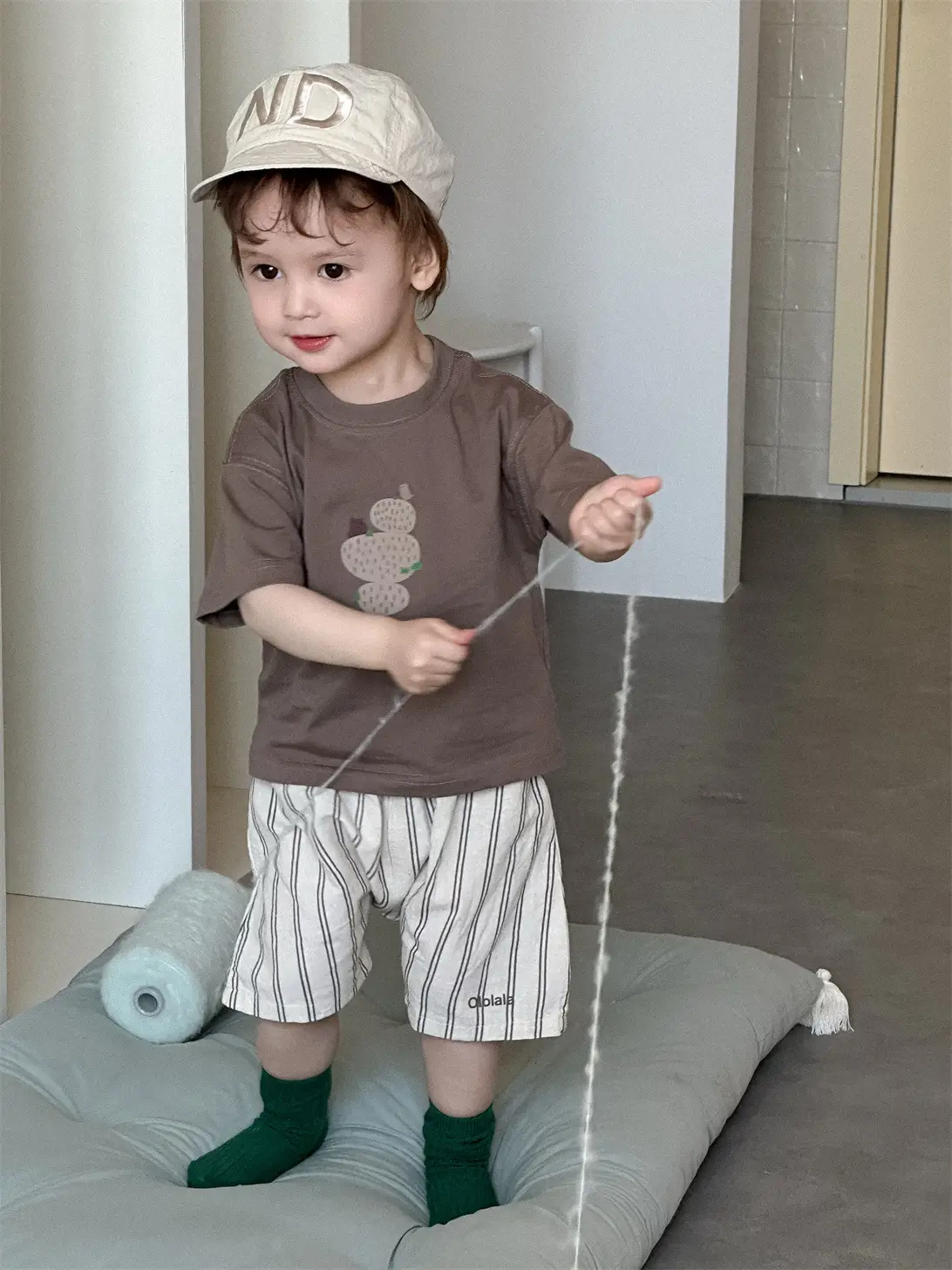 Kids Brown T-Shirt & Striped Shorts Set 2026 - Image 10