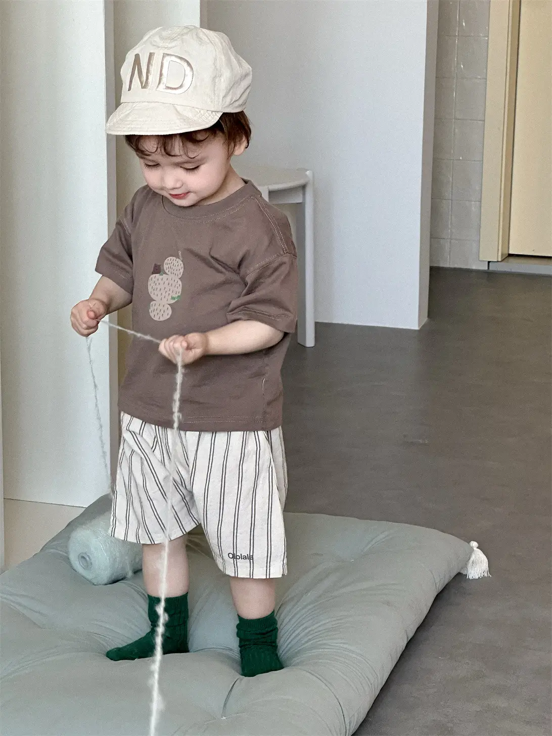 Kids Brown T-Shirt & Striped Shorts Set 2026 - Image 11