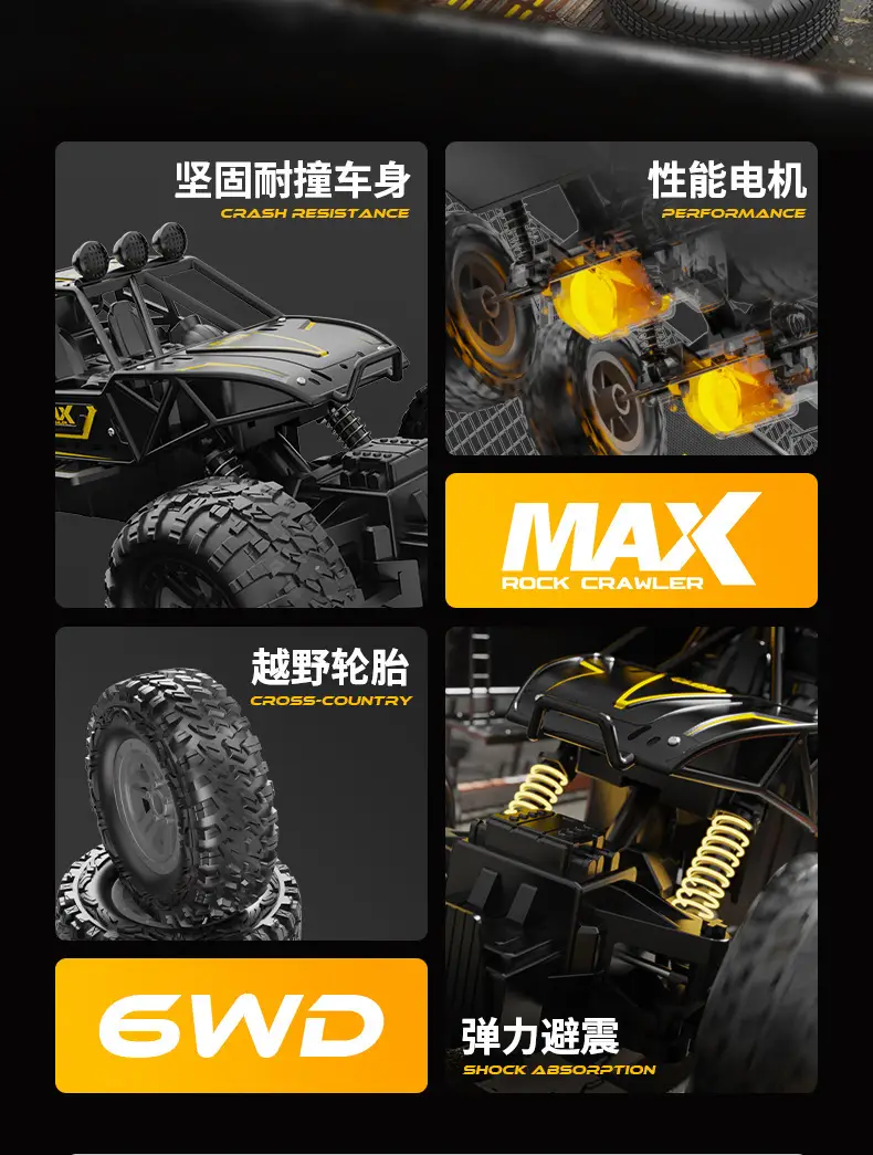 Cross-border remote control car six-wheel four-wheel drive off-road vehicle climbing car stunt car children's toy car mountain racing toy — feature 8
