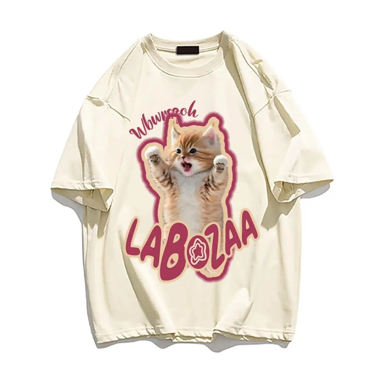 Harajuku Cotton T-Shirt Women Cream Labradoodle Print — feature 6