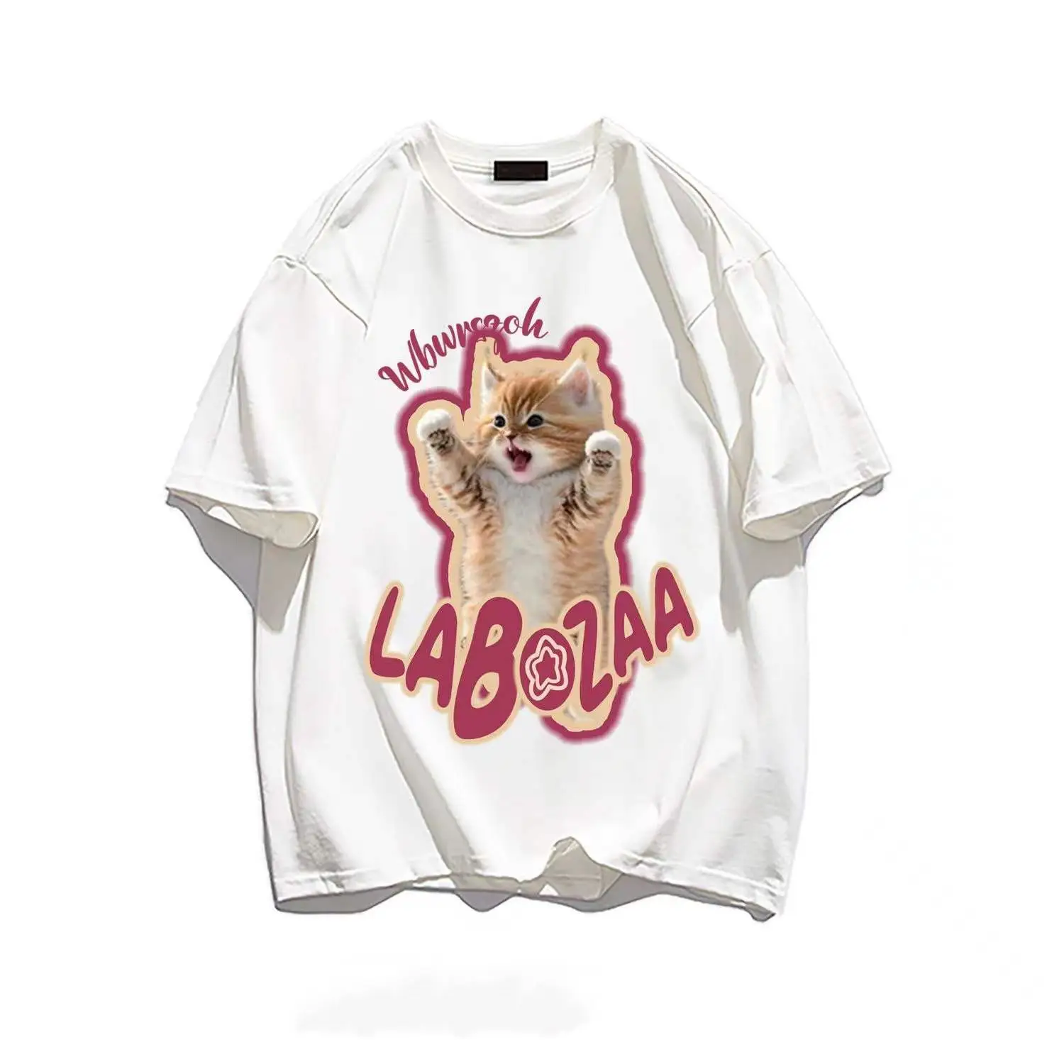 Harajuku Cotton T-Shirt Women Cream Labradoodle Print