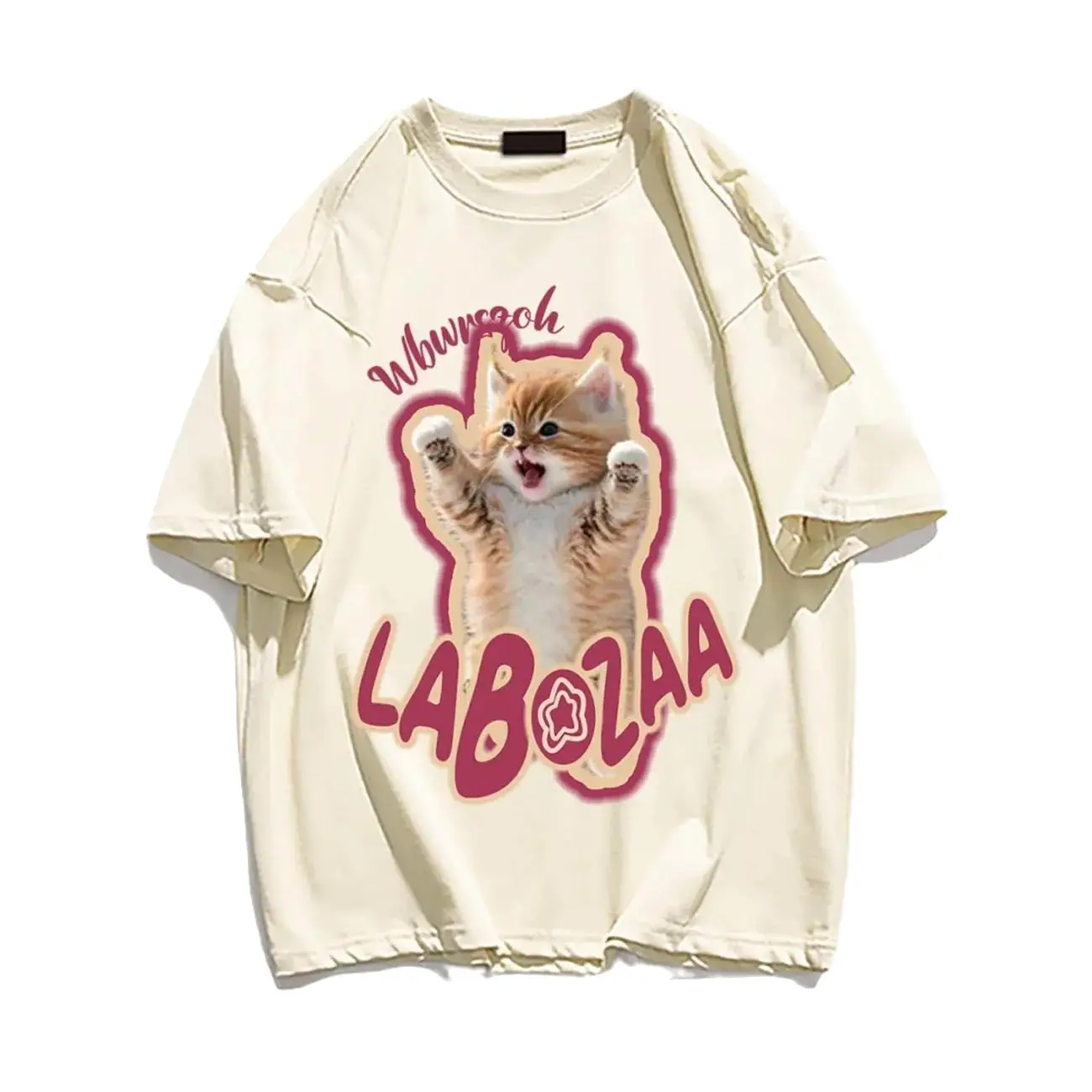 Harajuku Cotton T-Shirt Women Cream Labradoodle Print