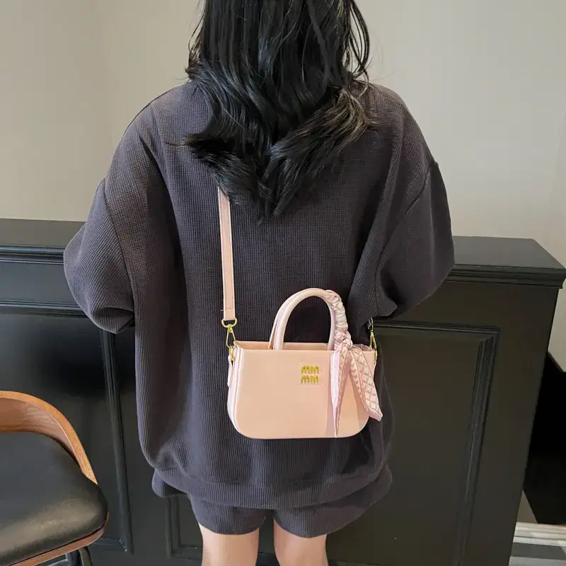 Korean Style Beige Shoulder Bag with Bow - Image 6
