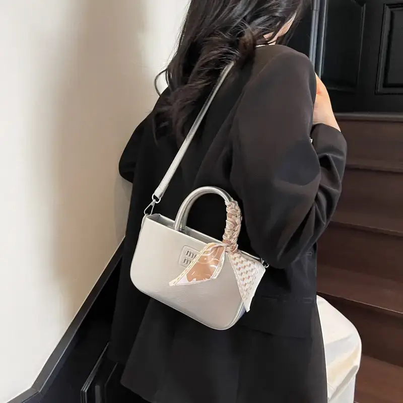Korean Style Beige Shoulder Bag with Bow - Image 8