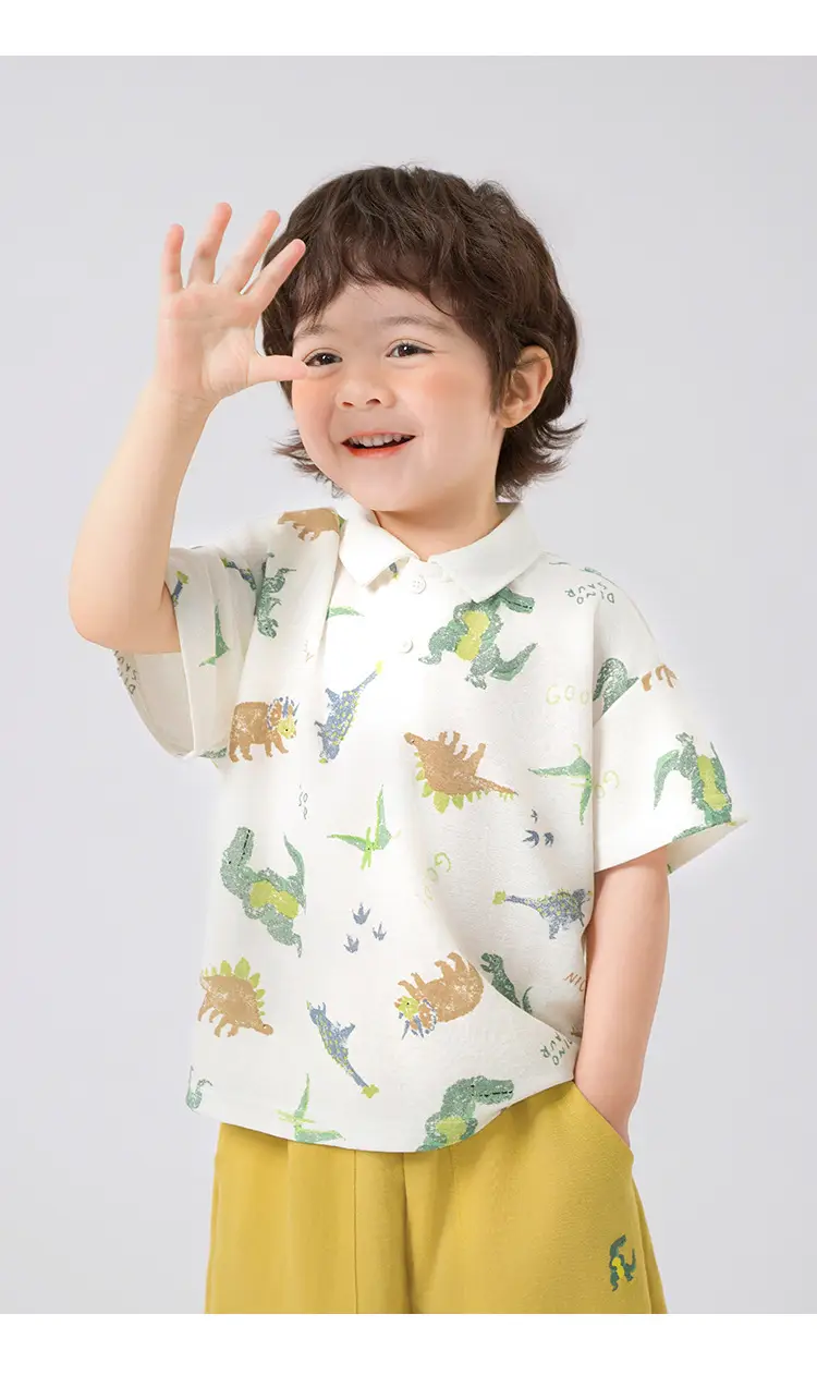 Boys Dinosaur Print Polo Shirt Summer Wear — feature 3