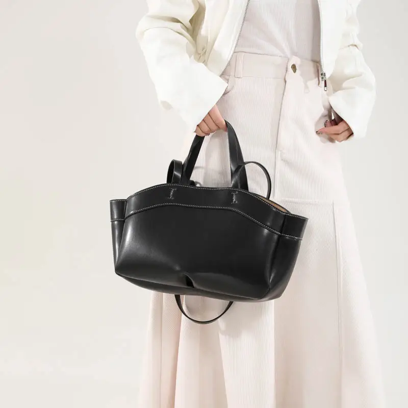 Cross-border Leather Tote Bag Women Large Capacity Brown - Image 6