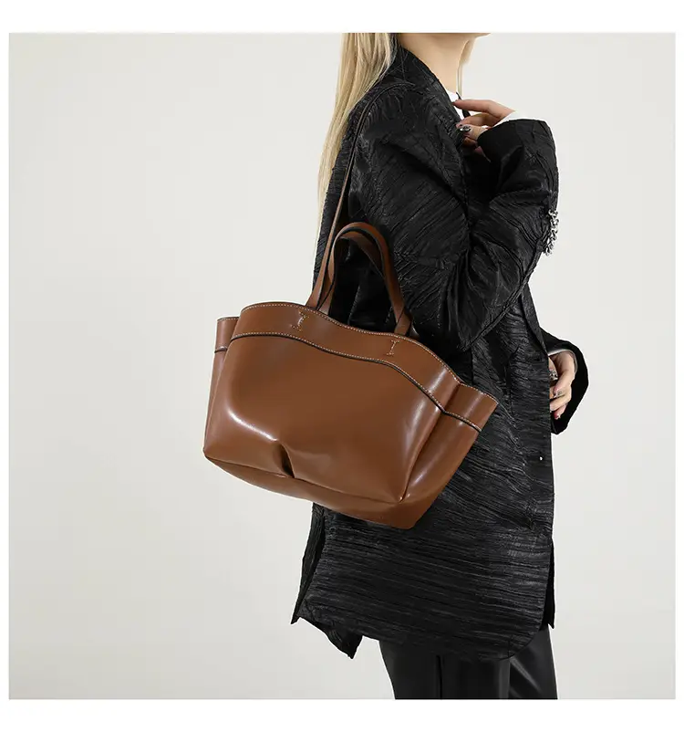 Cross-border Leather Tote Bag Women Large Capacity Brown — feature 13