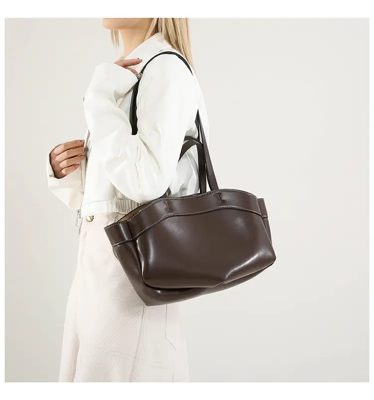 Cross-border Leather Tote Bag Women Large Capacity Brown — feature 15
