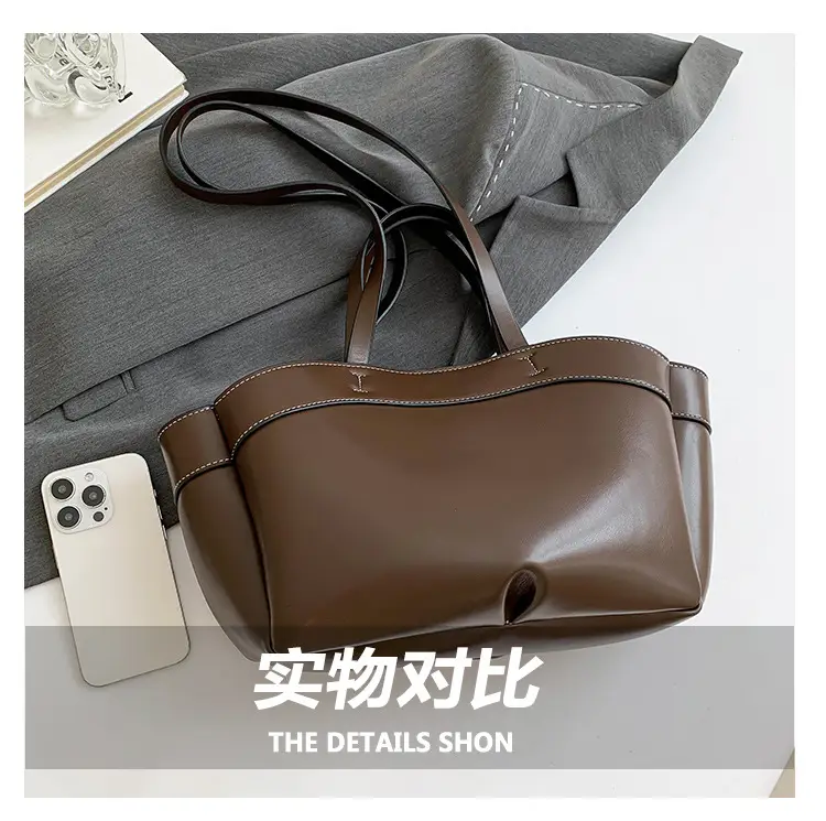 Cross-border Leather Tote Bag Women Large Capacity Brown — feature 9
