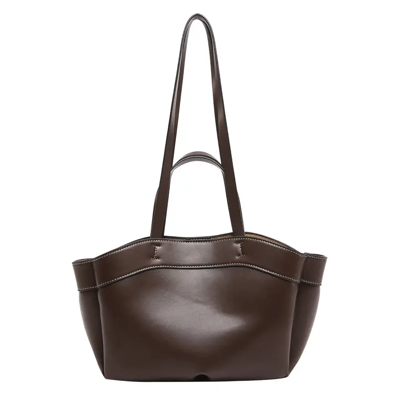Cross-border Leather Tote Bag Women Large Capacity Brown - Image 2
