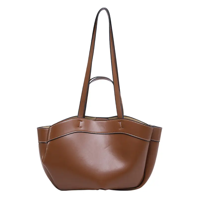 Cross-border Leather Tote Bag Women Large Capacity Brown - Image 4