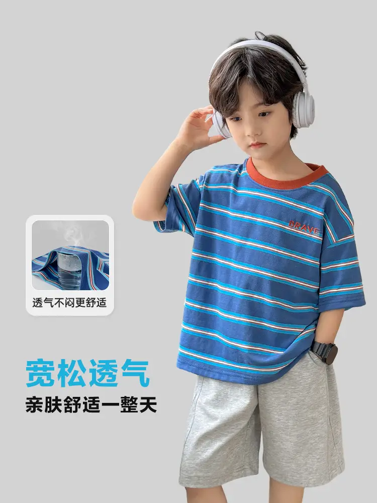 Boys Korean Striped Cotton T-Shirt 2026 Summer - Image 4